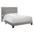 Monarch Specialties Bed, Full Size, Platform, Bedroom, Frame, Upholstered, Linen Look, Wood Legs, Grey, Transitional I 5920F